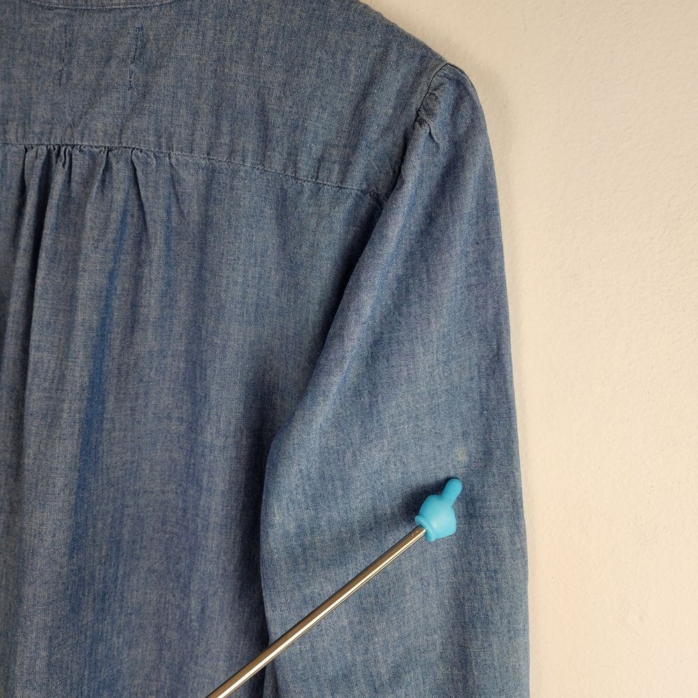 J.Crew Ruffle Dress Chambray Blue 100% Cotton Long Sleeve Size L - Picture 6 of 14
